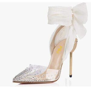 FSJ Gold High Heel Ankle Strap Sandals Pointed Toe Rivets Pumps Dress Shoes